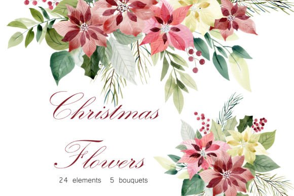 Christmas Floral Clipart: Elegant Watercolor Illustrations