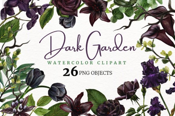 Dark Garden Watercolor Clipart: A Moody Botanical Toolkit