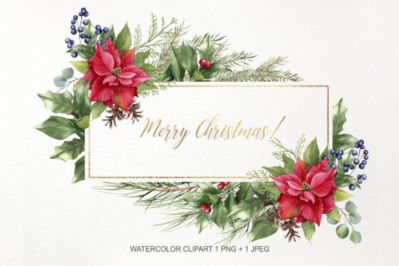 Elevate Your Holiday Projects with Watercolor Floral Christmas Frame PNGs