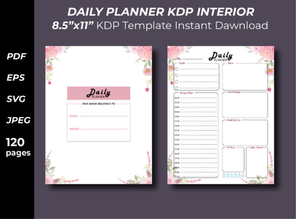 Floral Daily Planner Interior for Productive KDP Publishing
