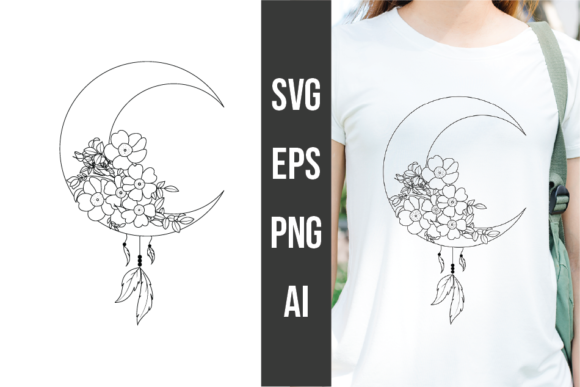 Floral Moon SVG and Dream Catcher Outline Designs