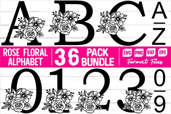 Rose Floral Alphabet and Numbers for Crafting Projects