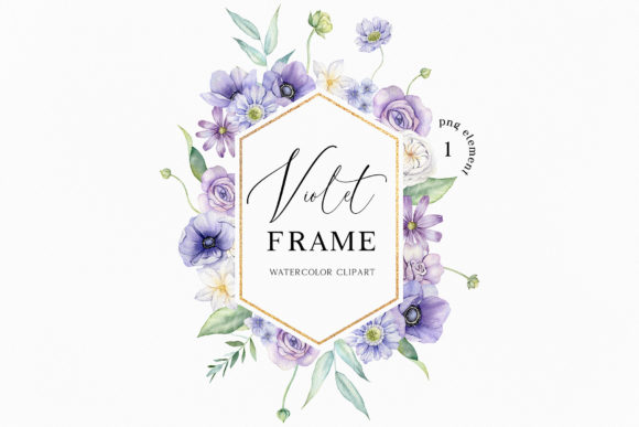 Watercolor Purple Violet Floral Frame Design